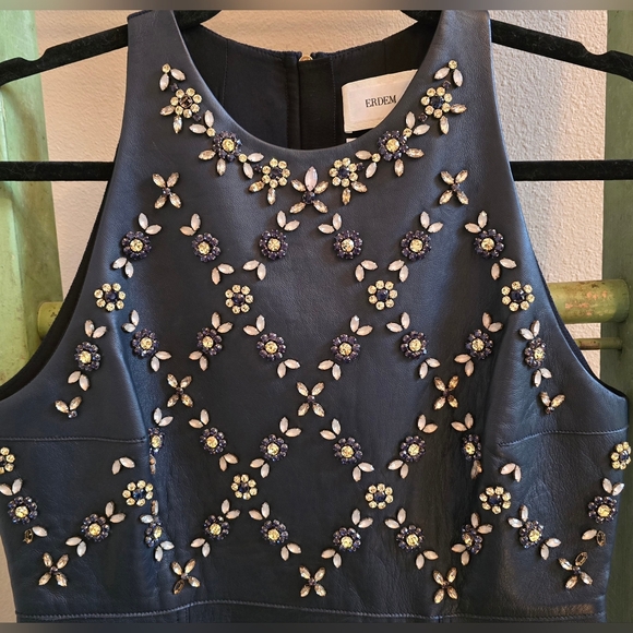 NWT ERDEM Hudson Navy Sleeveless Crystal Embellished Midi Dress, Sz 6 - Picture 4 of 11